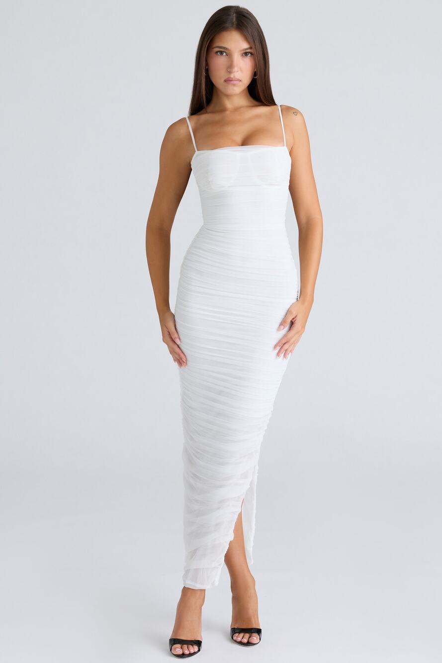 House of CB Fornarina white gathered stretch mesh maxi dress